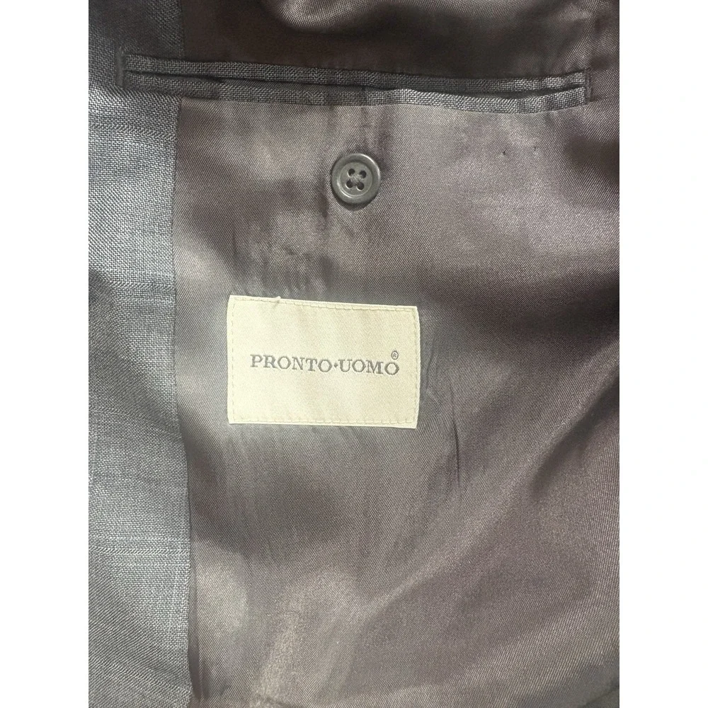 Pronto Uomo Suit Mens 46R Gray 100% Wool Pleated Pants Measure 36 Minor Flaws